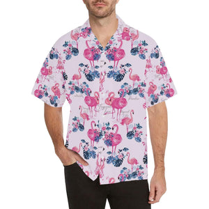 Flamingo Pink Pattern Men's All Over Print Hawaiian Aloha Shirt Hawaiian Shorts Beach Short Sleeve_ Hawaiian Shirt Gift, Christmas Gift