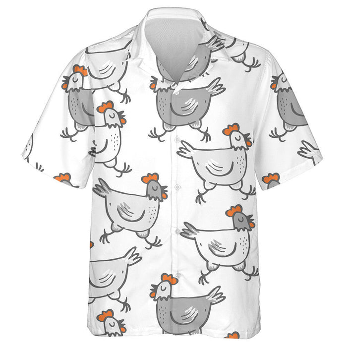 White Gray Chicken Hens Run Animals Wildlife Hawaiian Shirt, Hawaiian Shirt Gift, Christmas Gift