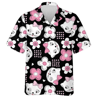 Lady White Cat And Flowers Lovely Style Hawaiian Shirt, Hawaiian Shirt Gift, Christmas Gift