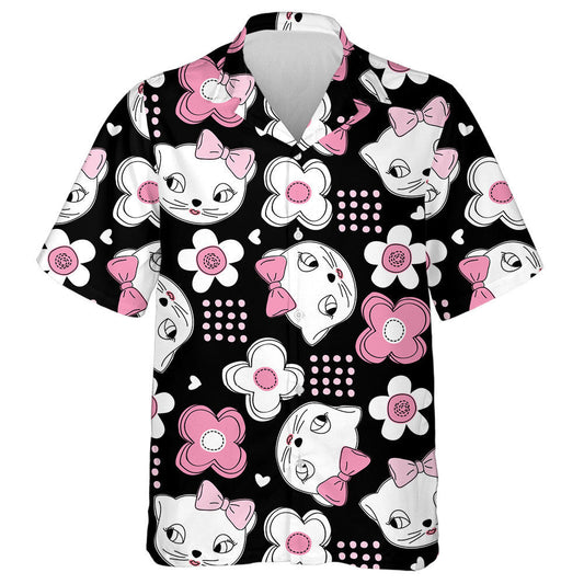 Lady White Cat And Flowers Lovely Style Hawaiian Shirt, Hawaiian Shirt Gift, Christmas Gift