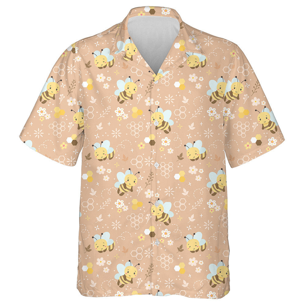 Cartoon Baby Bees And Flowers On Grey Hawaiian Shirt, Hawaiian Shirt Gift, Christmas Gift