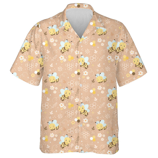 Cartoon Baby Bees And Flowers On Grey Hawaiian Shirt, Hawaiian Shirt Gift, Christmas Gift