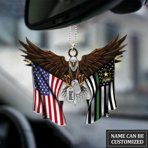 Veteran Custom Car Ornament Eagle Flag, Personalized Army Veteran Ornament Interior Car, Christmas Decoration