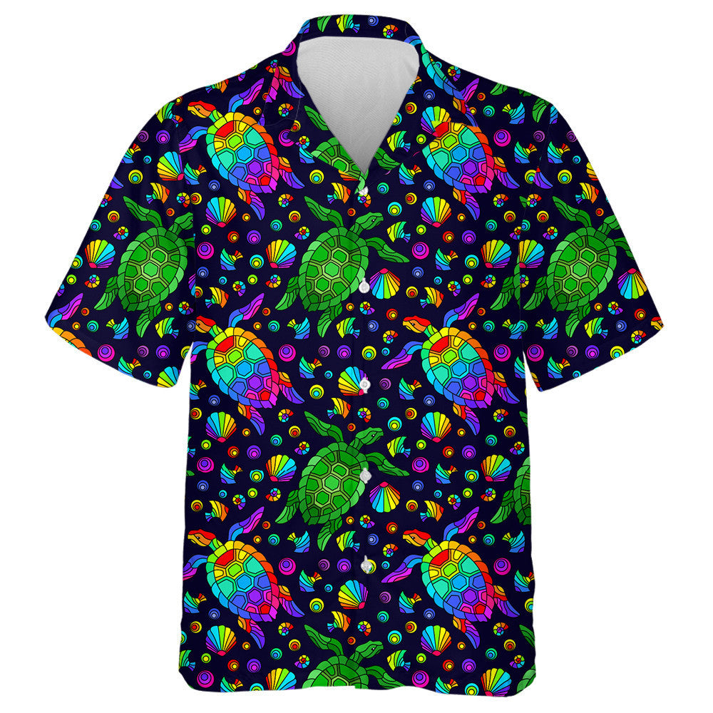 Bright Geometric Turtles And Seashells Colored Animals Hawaiian Shirt, Hawaiian Shirt Gift, Christmas Gift