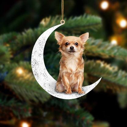 Chihuahua-Sit On The Moon-Two Sided Christmas Plastic Hanging Ornament, Happy Christmas Ornament, Christmas Gift, Christmas Decoration