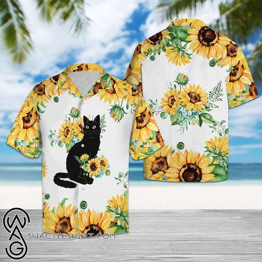Black Cat And Sunflower Hawaiian Shirt,Hawaiian Shirt Gift, Christmas Gift