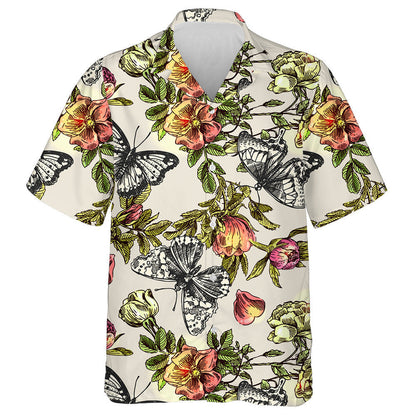 Láimhe Tarraingthe As Féileacáin Agus Bláthanna Léine Haváíais Stíl Boho, Bronntanas Léine Haváís, Bronntanas Nollag