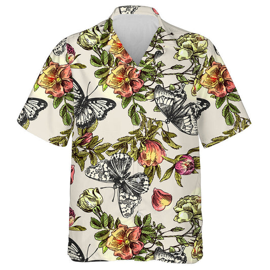 Láimhe Tarraingthe As Féileacáin Agus Bláthanna Léine Haváíais Stíl Boho, Bronntanas Léine Haváís, Bronntanas Nollag