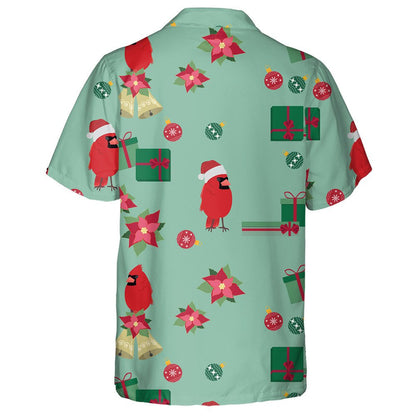 Watercolor Red Cardinal In Santa Hat Hawaiian Shirt, Hwaiian For Gift