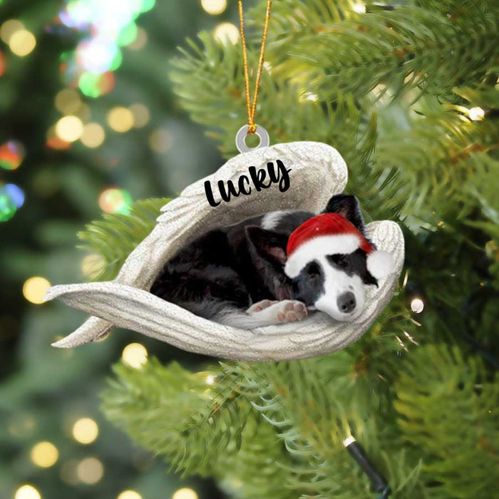 Personalized Border Collie Sleeping Angel Christmas Flat Acrylic Dog Ornament Memorial Dog Gift