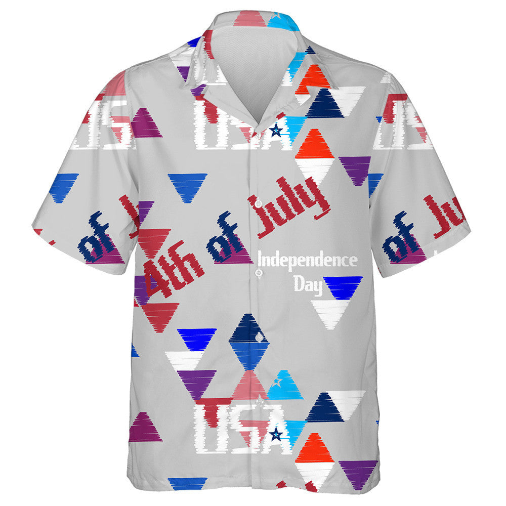 Multicolored Triangles Pattern With Words USA 4th Of July Hawaiian Shirt, Hawaiian Shirt Gift, Christmas Gift