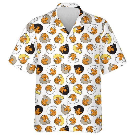 Cartoon Animal Cute Cat And Basketball Hawaiian Shirt, Hawaiian For Gift