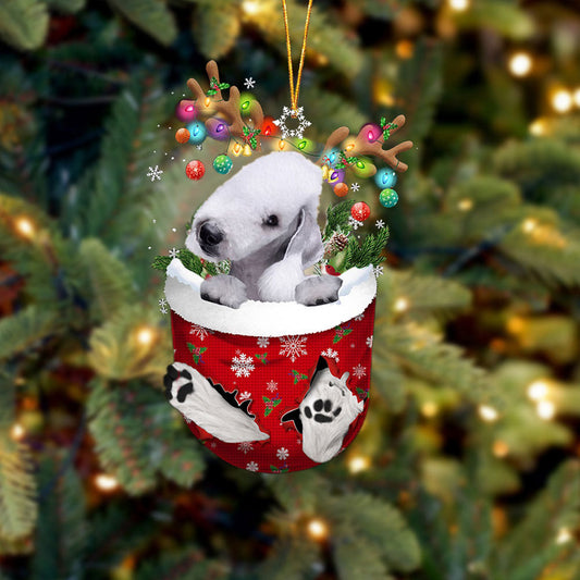 Bedlington Terrier In Snow Pocket Christmas Ornament Flat Acrylic Dog Ornament,Christmas Shape Ornament, Happy Christmas Ornament, Christmas Ornament Gift, Christmas Gift, Christmas Decoration