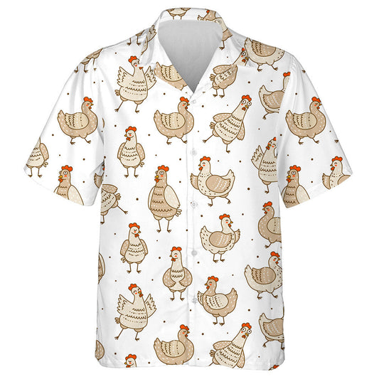 Chicken In Variety Emotions On White Background Hawaiian Shirt, Hawaiian Shirt Gift, Christmas Gift