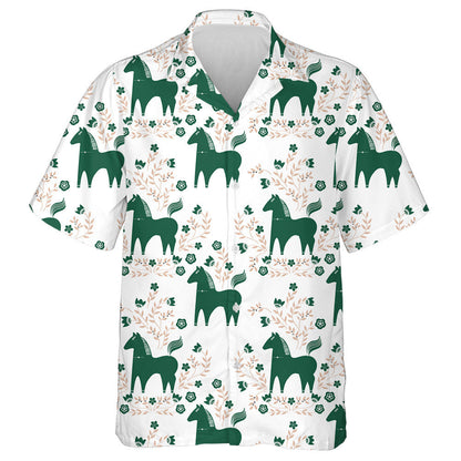 Cartoon Style Green Horse And Flowers Hawaiian Shirt, Hawaiian For Gift