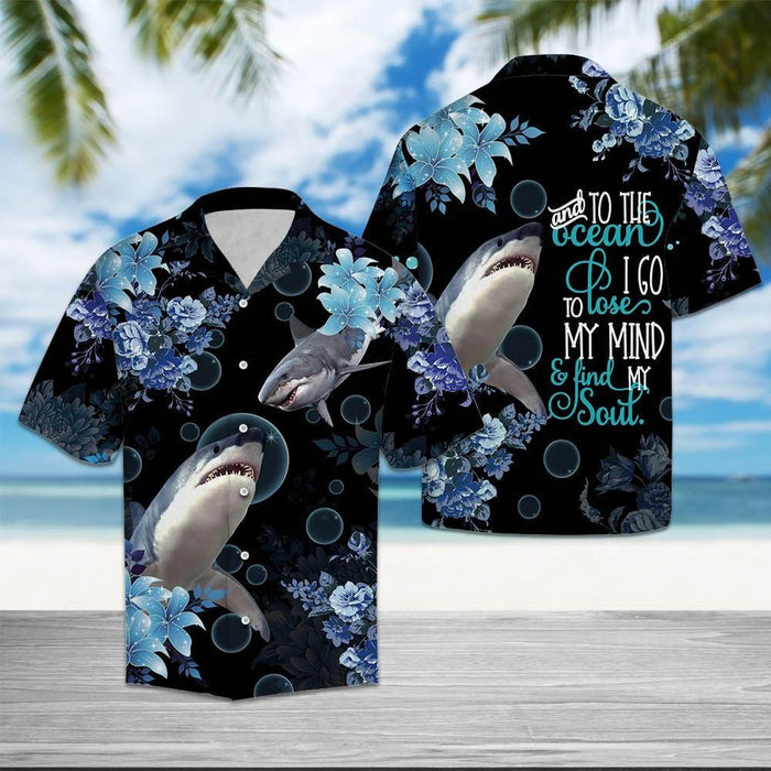 Awesome Shark Into The Ocean Pattern Hawaiian Shirt, Hawaiian For Gift