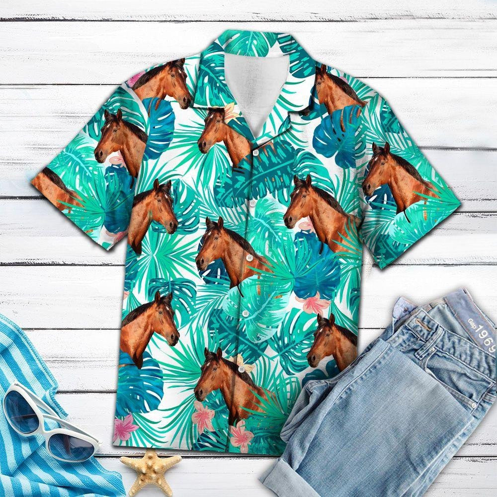 Head Of Horse Tropical Forest Design Hawaiian Shirt, Hawaiian For Gift