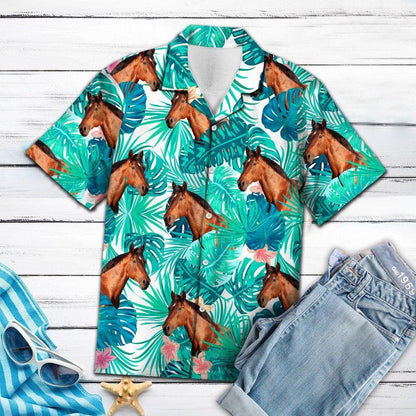 Head Of Horse Tropical Forest Design Hawaiian Shirt, Hawaiian For Gift