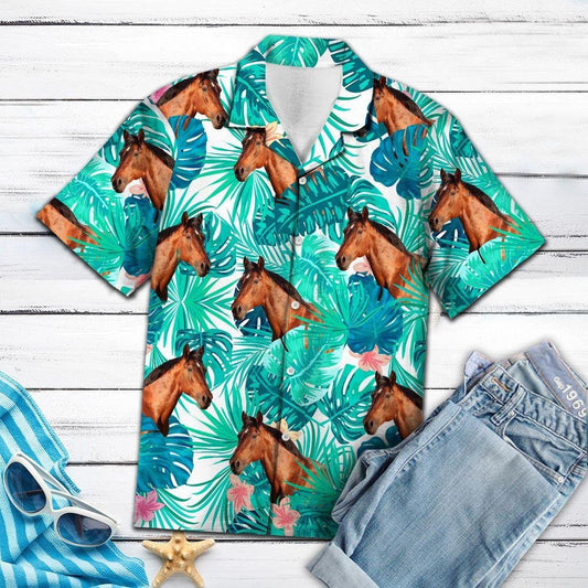 Head Of Horse Tropical Forest Design Hawaiian Shirt, Hawaiian For Gift