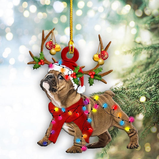 Bulldog Christmas Shape Christmas Plastic Hanging Ornament, Happy Christmas Ornament, Christmas Gift, Christmas Decoration