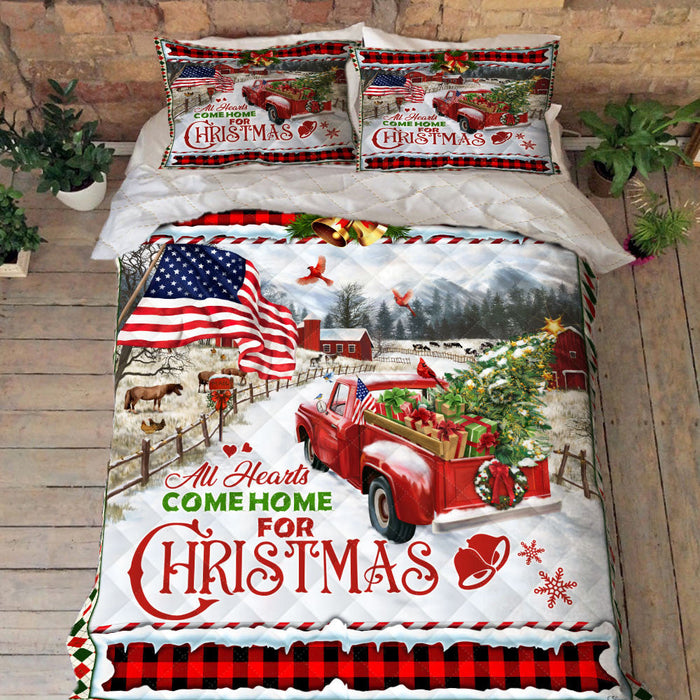 Horse Red Truck. All Hearts Come Home For Christmas Quilt Bedding Set  Bedroom Set Bedlinen 3D ,Bedding Christmas Gift,Bedding Set Christmas