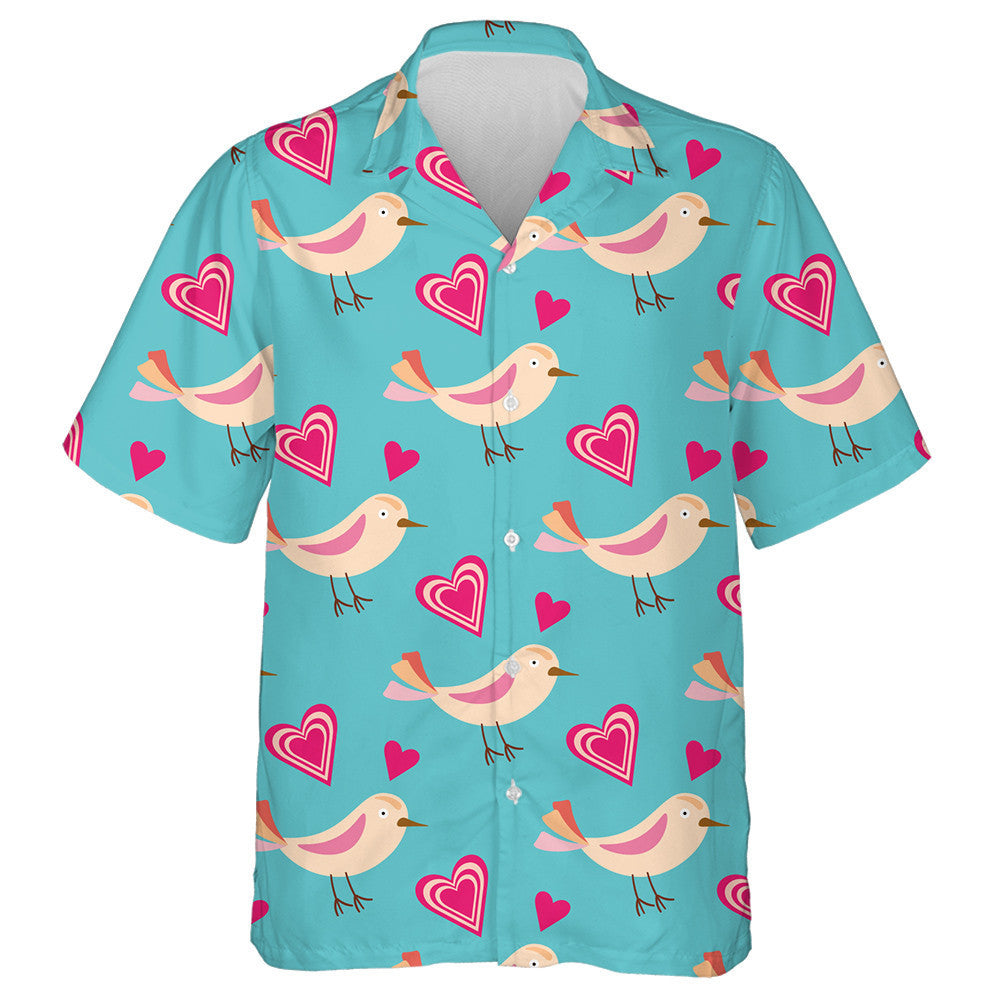 Cute Birds With Blue And Pink Hearts Hawaiian Shirt, Hawaiian Shirt Gift, Christmas Gift