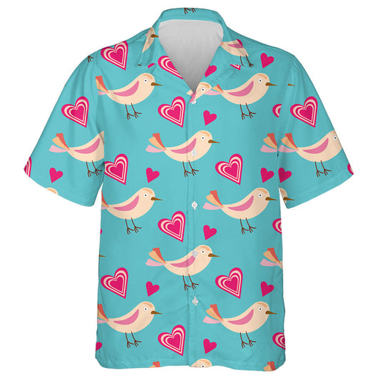 Cute Birds With Blue And Pink Hearts Hawaiian Shirt, Hawaiian Shirt Gift, Christmas Gift