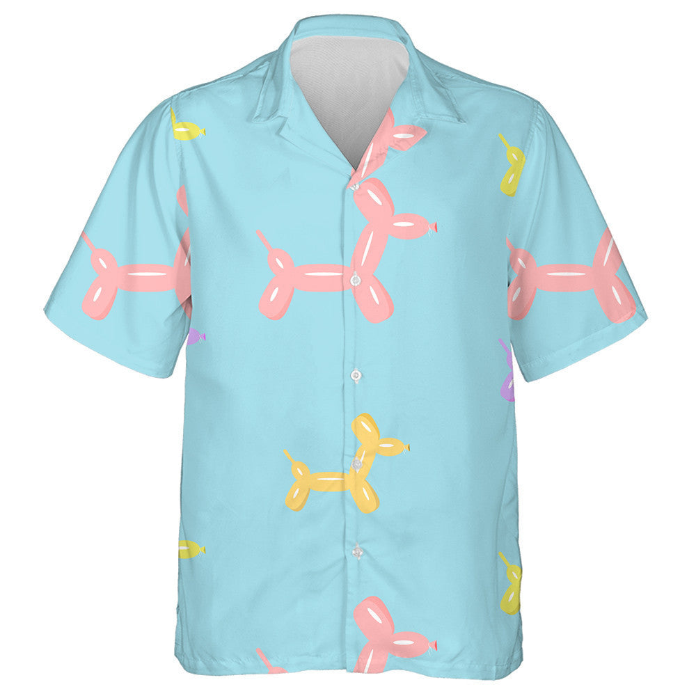 Colorful Dog Puppy Balloon Blue Background Hawaiian Shirt, Hawaiian Shirt Gift, Christmas Gift