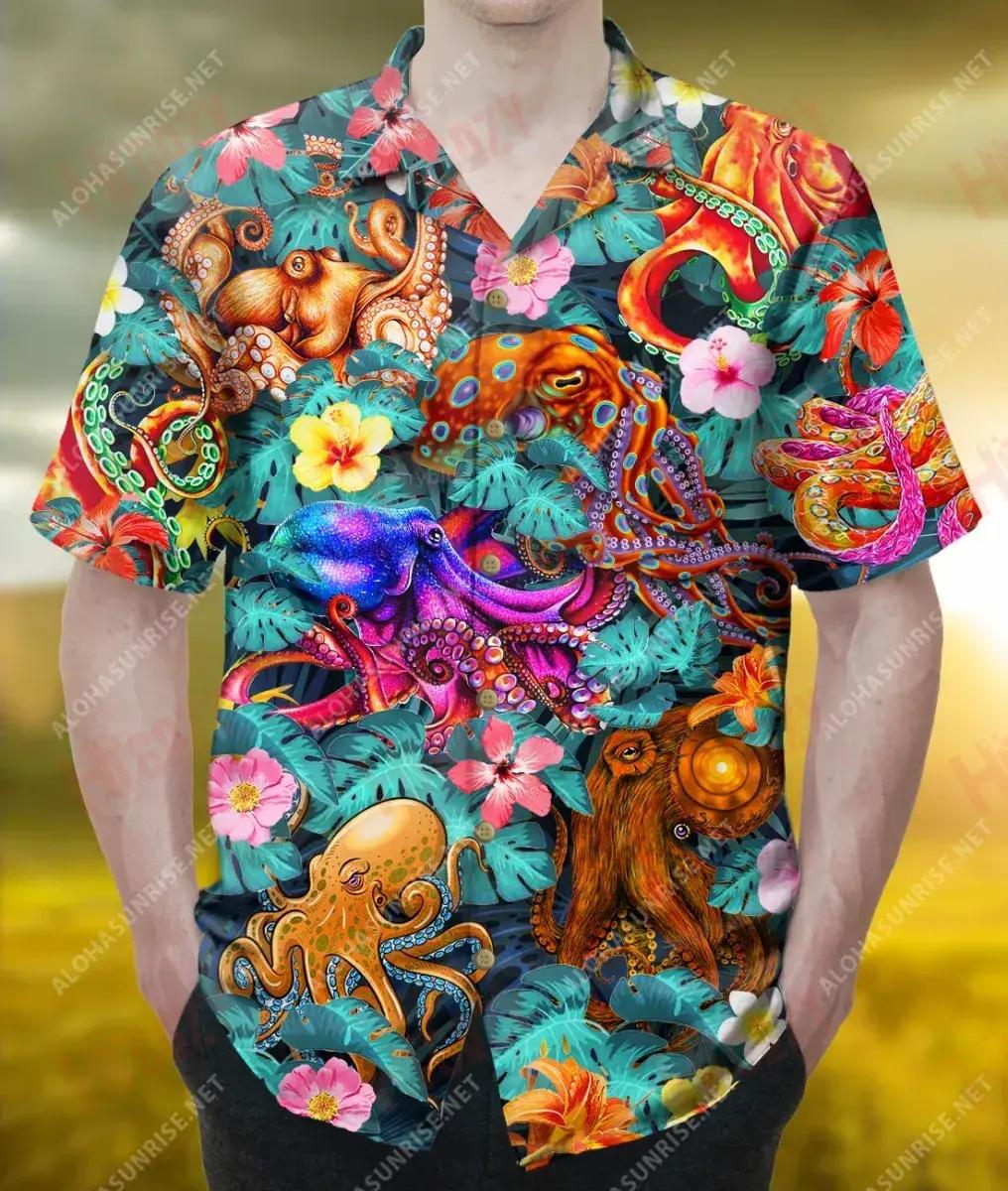 Aloha Octopus Léine Muinchille Gearr Unisex Aigéan Léinte Aloha Léinte Haváís Saincheaptha Léinte Haváís do Mhná, Bronntanas Nollag