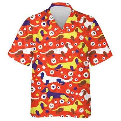 Teibí Flóra Dachshund Ar Chúlra Oráiste Léine Haváíais, Bronntanas Léine Haváíais, Bronntanas Nollag