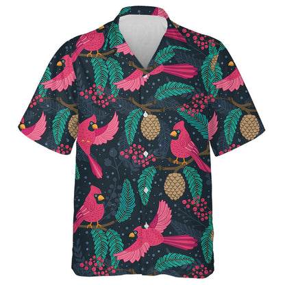 Watercolor Red Cardinal And Pinecones Winter Theme Hawaiian Shirt, Hawaiian Shirt Gift, Christmas Gift