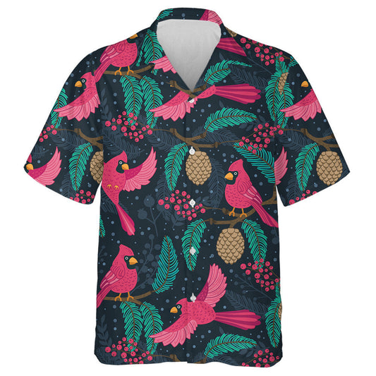 Watercolor Red Cardinal And Pinecones Winter Theme Hawaiian Shirt, Hawaiian Shirt Gift, Christmas Gift