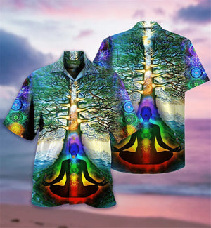 Rainbow Yoga Leaves Nice Ornamental Hawaiian Shirt,Hawaiian Shirt Gift, Christmas Gift