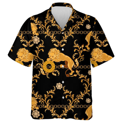 Lions And Chains On Baroque Black Background Hawaiian Shirt, Hawaiian Shirt Gift, Christmas Gift