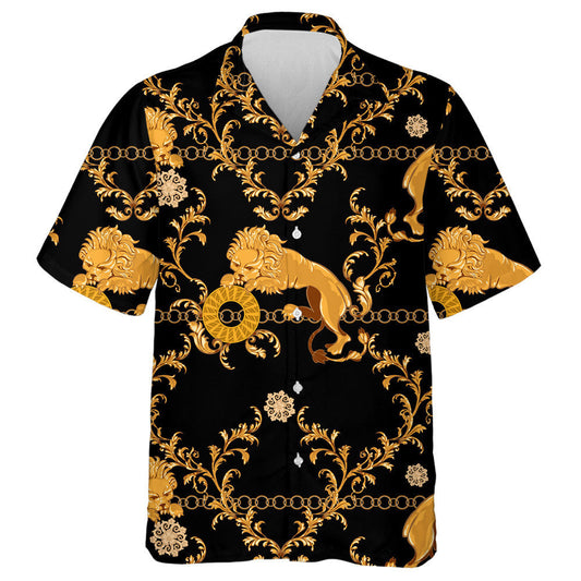 Lions And Chains On Baroque Black Background Hawaiian Shirt, Hawaiian Shirt Gift, Christmas Gift