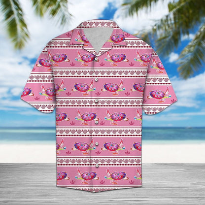 Watercolor Pink Turtle Border Pattern Pattern Hawaiian Shirt, Hawaiian Shirt Gift, Christmas Gift