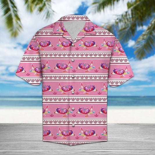 Watercolor Pink Turtle Border Pattern Pattern Hawaiian Shirt, Hawaiian Shirt Gift, Christmas Gift