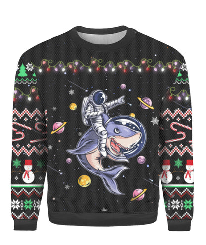 Funny Astronauts Ride A Shark In Space With The Planet Ugly Christmas Sweater,Christmas Ugly Sweater,Christmas Gift,Gift Christmas 2022