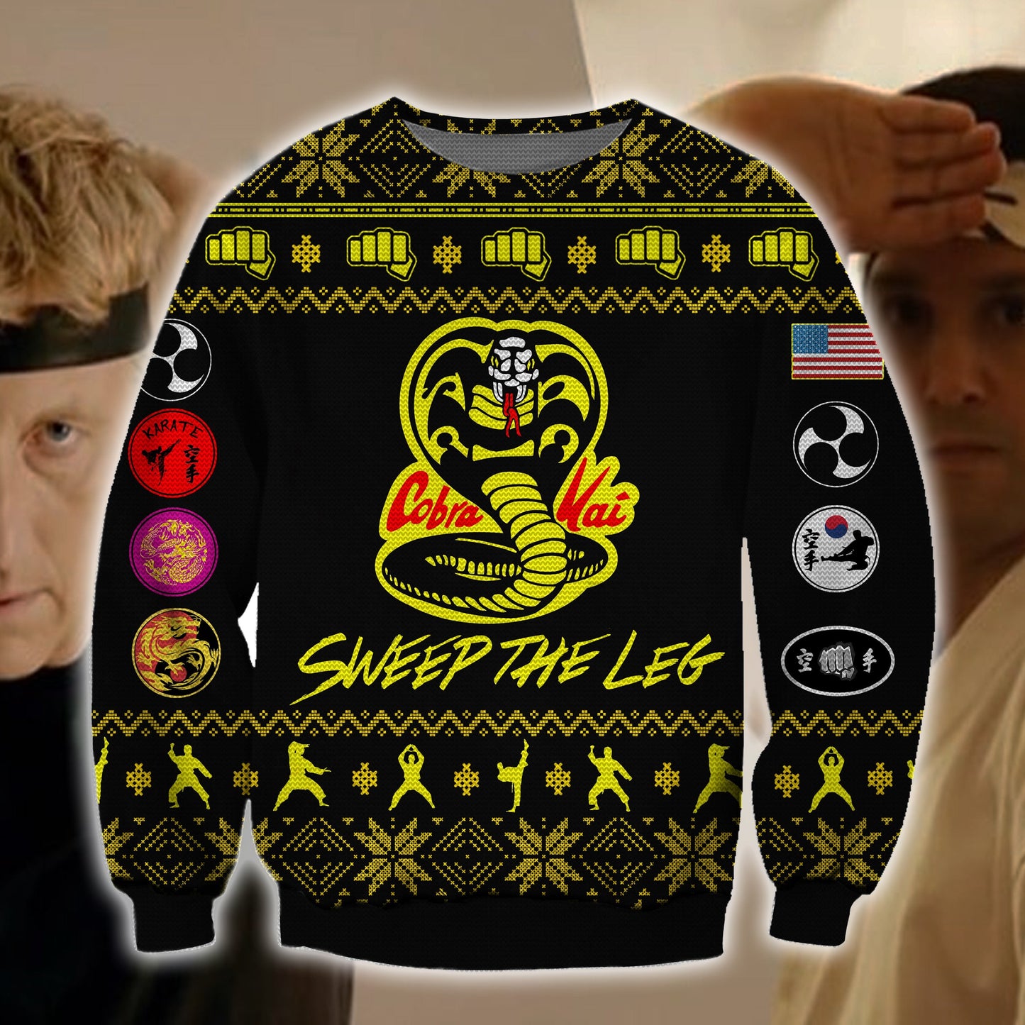 Cobra Kai Knitting Pattern 3D Print Ugly Christmas Sweater Hoodie All Over Printed, Christmas Ugly Sweater,Christmas Gift,Gift Christmas 2022