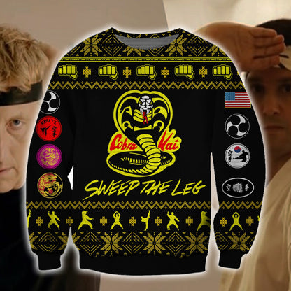 Cobra Kai Knitting Pattern 3D Print Ugly Christmas Sweater Hoodie All Over Printed, Christmas Ugly Sweater,Christmas Gift,Gift Christmas 2022