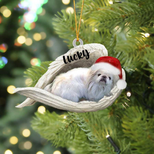 Personalized Pekingese Sleeping Angel Christmas Flat Acrylic Dog Ornament Memorial Dog Gift, Christmas Gift