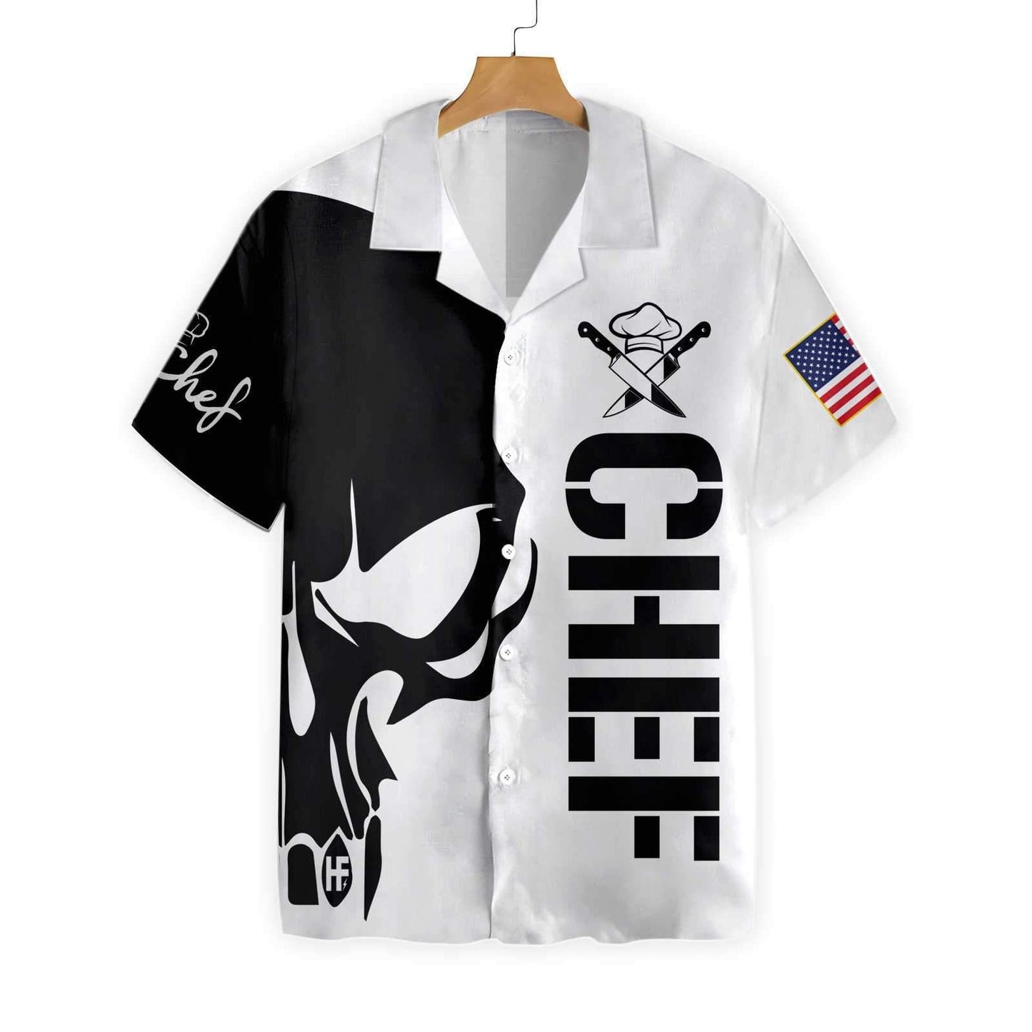 Skull Chef Black And White Design Hawaiian Shirt,Hawaiian Shirt Gift, Christmas Gift