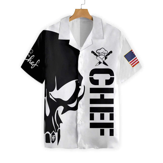 Skull Chef Black And White Design Hawaiian Shirt,Hawaiian Shirt Gift, Christmas Gift