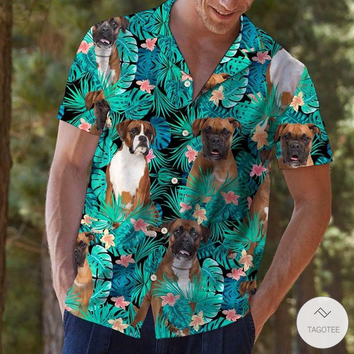 Boxer Dog Tropical Pattern Hawaiian Shirt,Hawaiian Shirt Gift, Christmas Gift