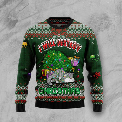 Funny Cat I Will Destroy Christmas Ugly Christmas Sweater,Christmas Ugly Sweater,Christmas Gift,Gift Christmas 2024