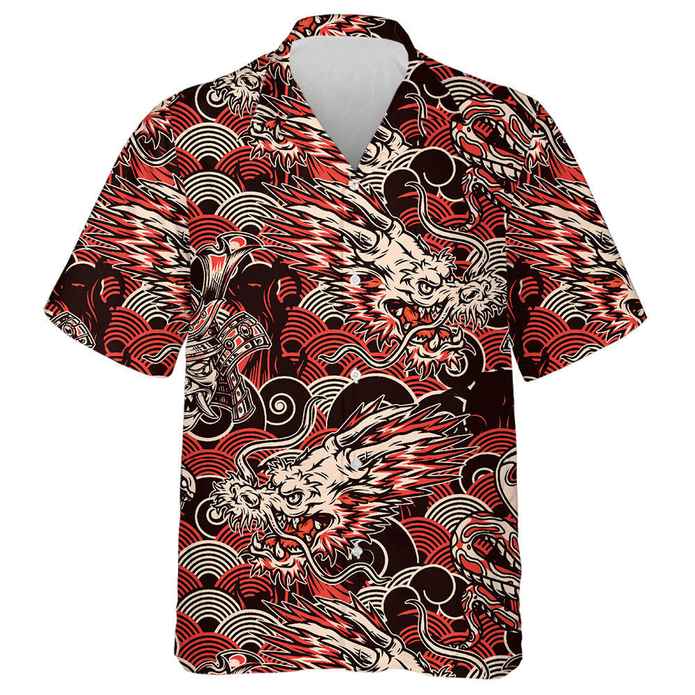 Fantasy Dragon Head Samurai Mask In Helmet Hawaiian Shirt, Hawaiian Shirt Gift, Christmas Gift