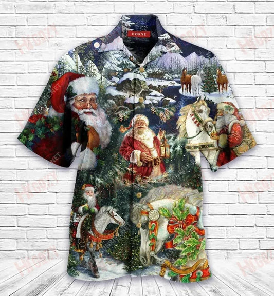 Christmas Horses Short Short Sleeve Shirt Ocean Hawaiian T Shirts Vintage Hawaiian Shirts Crazy Shirts Hawaii_Hawaiian Shirt Gift, Christmas Gift