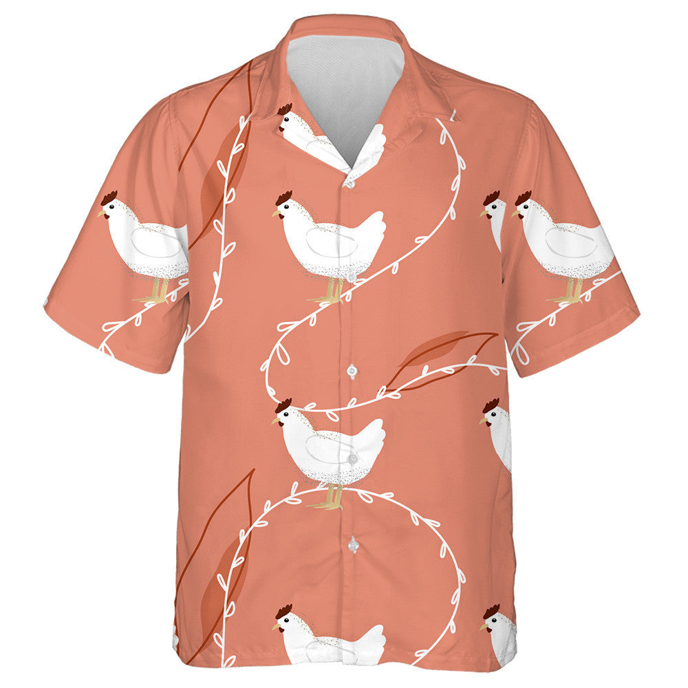 White Chicken With Vines And Big Leaf Hawaiian Shirt, Hawaiian Shirt Gift, Christmas Gift