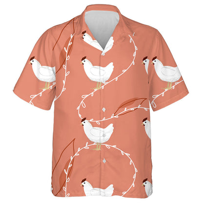 White Chicken With Vines And Big Leaf Hawaiian Shirt, Hawaiian Shirt Gift, Christmas Gift