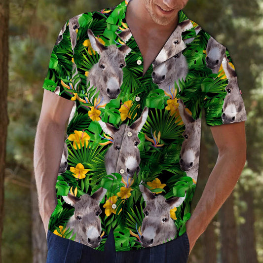 Donkey With Yellow Flowers And Green Leaves Hawaiian Shirt, Hawaiian Shirt Gift, Christmas Gift